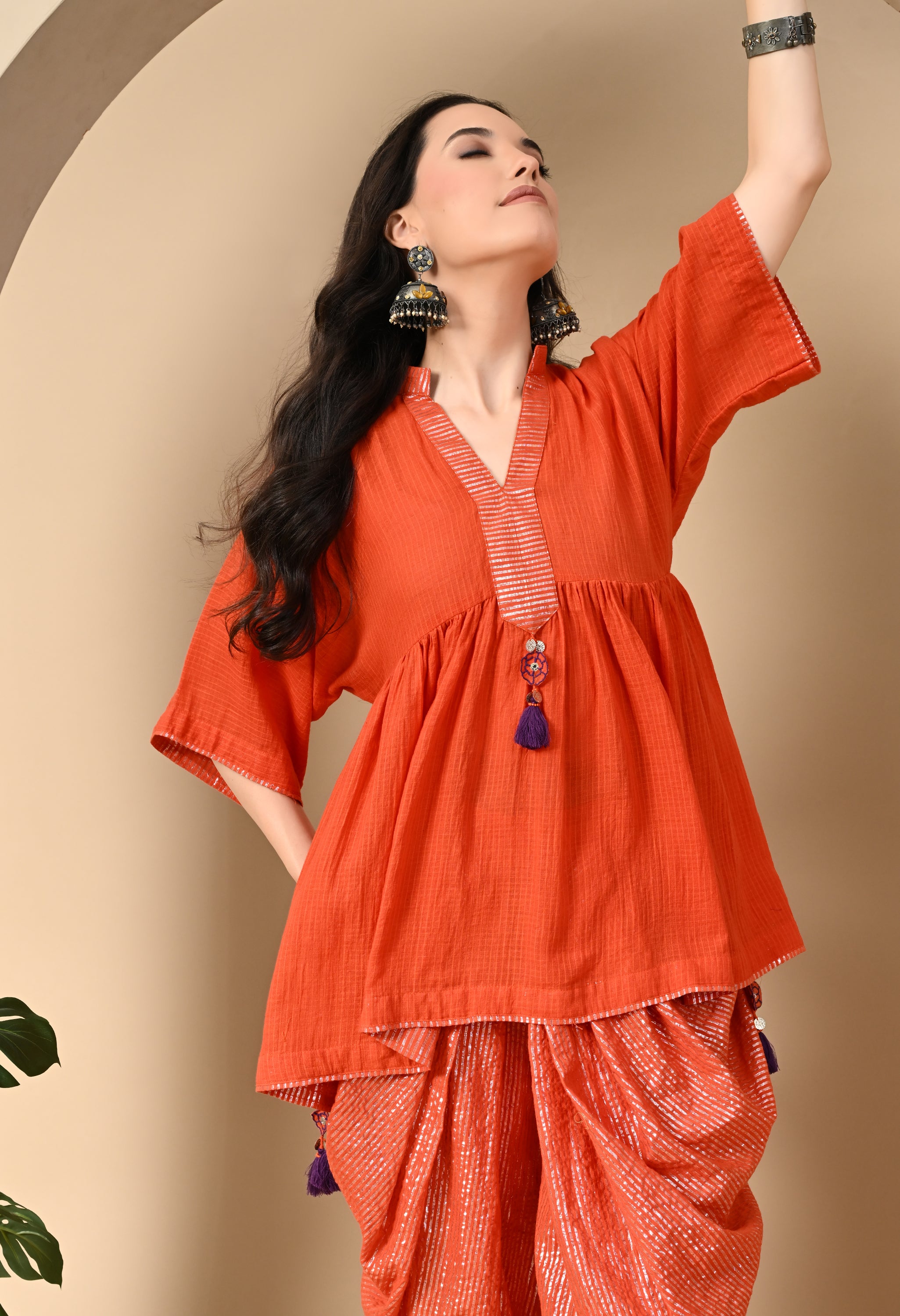 POPPY ORANGE KOTTA DHOTI SET